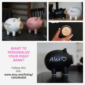 Large Piggy Bank, Black & White Piggy Bank, Ceramic Piggy Bank, Modern Piggy Bank, Personalized Piggy Bank, Christmas Gift, Desk Accessory image 6