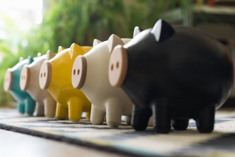 Large Piggy Bank, Black & White Piggy Bank, Ceramic Piggy Bank, Modern Piggy Bank, Personalized Piggy Bank, Christmas Gift, Desk Accessory