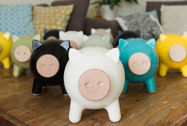 White Ceramic Piggy Bank Banks Coin Bank Adult Piggy Bank Etsy