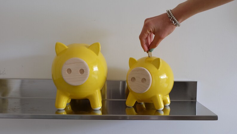 Yellow Piggy Bank, Ceramic Piggy Bank, Large Piggy Bank, Office Decor, Office Desk Accessories, Office Gifts, Birthday Gift, Home Decor,PIGZ image 6