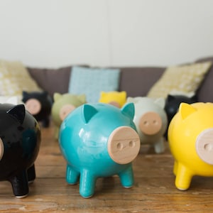 Large Piggy Bank, Black & White Piggy Bank, Ceramic Piggy Bank, Modern Piggy Bank, Personalized Piggy Bank, Christmas Gift, Desk Accessory image 4