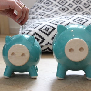 Mini PIGZ, Baby Saving Box, Kids Piggy Bank, Money Bank, Piggy Bank for Boys, Newborn Gift, Christmas Kids Gift, Turquoise Nursery Decor image 2