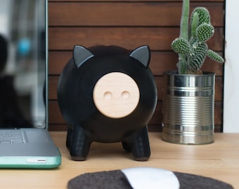 Black Piggy Bank, Office Bank, Adult Piggy bank, Piggy bank for Boys, Office Desk Accessories, Gifts for Him, Black Decor, Housewarming Gift