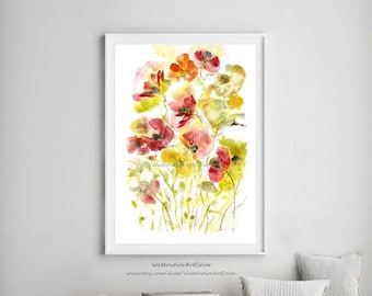 Flowers Abstract Painting Watercolor, Printable Wall Art, Abstract Wild Flowers, Watercolor Painting Living Room Decor, Watercolor Flowers.