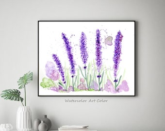 Lavender Watercolor Flowers  Art, Watercolor Print Purple Wall Art, Purple Flower Printable Art Nursery Baby Room Decor Lavender Decoration.