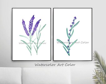 Lavender Watercolor Flowers Purple Art, Set of 2 Prints, Watercolor Print Wallpaper, Purple Floral Wall Art, Lavender decoration Poster.