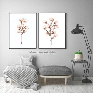 Cotton Artwork Watercolor Large Poster Set of 2 Prints Botanical Art, Printable Wall Art Botanical Set, Bedroom set of 2 Cotton Art . image 5