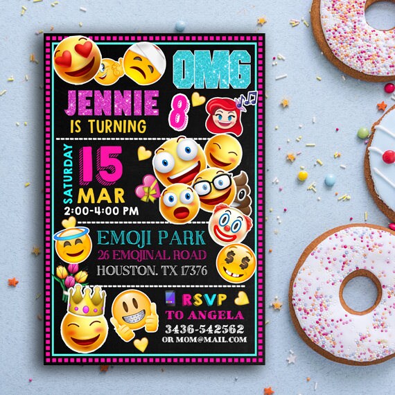 Emoji Zaproszenie Emoji Urodziny Zaproszenie Emotikony Etsy