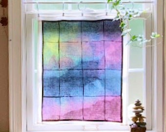 Japandi Wall Art W 21" x L 25.5" ~ Cafe Curtain ~ Hand Dyed Fabric ~ Stained Glass Window Panel