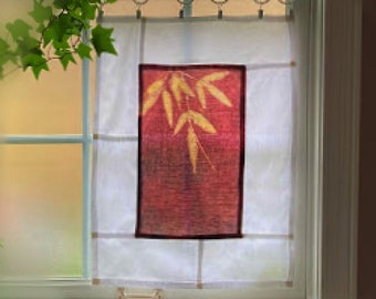 Japandi Wall Art  ~ Wabi Sabi Bamboo Art  ~ Rustic Linen Window Treatment ~ Fabric Wall Art