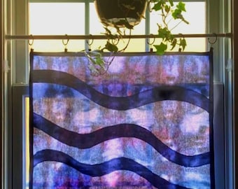 Blue Purple Shibori Pojagi Panel • Hand Dyed Organic Cotton Japandi Wall Art