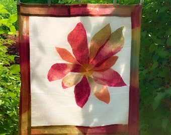 Hand Dyed Textile Wall Hanging ~ Magnolia Decor ~ Stained Glass Panel W 20"x L 18.5" ~ Pojagi Patchwork