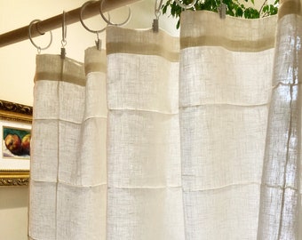 Your Basic Premium Linen Curtain Panels ~  Simple Glass Block Design ~ Perfect Room Divider