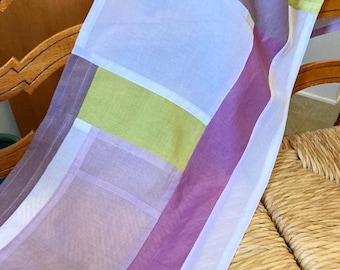 Lavender Mauve Green Pojagi Panel • Hand Dyed Cotton Voile Japandi Cafe Curtain