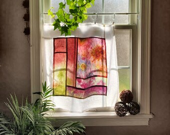 Pojagi Cafe Curtain ~ Colorful Girl's Bedroom Art ~ Hand-Dyed Organic Design ~ Guest Bath Decor Japandi ~ Wabi Sabi Art