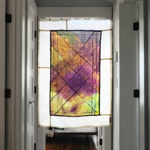 Hand-Dyed Stain Glass Inspired Linen Curtain Hand-Dyed Japandi Wall Art Enchanting Privacy Screen Dorm Decor For Girls image 1