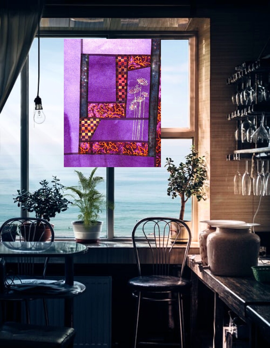 Sheer Curtains Modern Stained Glass Curtain Kitchen Cafe Etsy