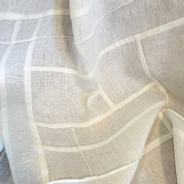 Your Basic Premium Linen Curtain Panels ~ Elegant Modernized Korean Art Stitching ~ Pojagi Patchwork