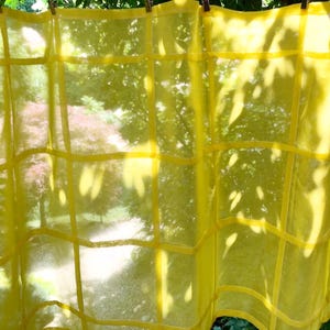 Custom Lemon Yellow Cotton Voile Panel • Minimalist Window Treatment • Geometric Grid Art