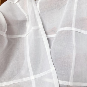 White Glass Block Grid Curtain Panel: Organic Cotton Voile, Custom Size