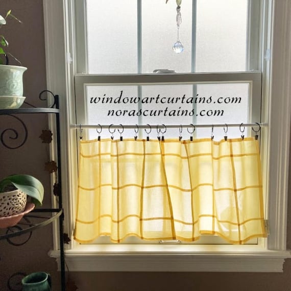 Linen Look Mansa Cotton Grid Curtain Panel: Butter Yellow, Light Filtering, Custom Handmade