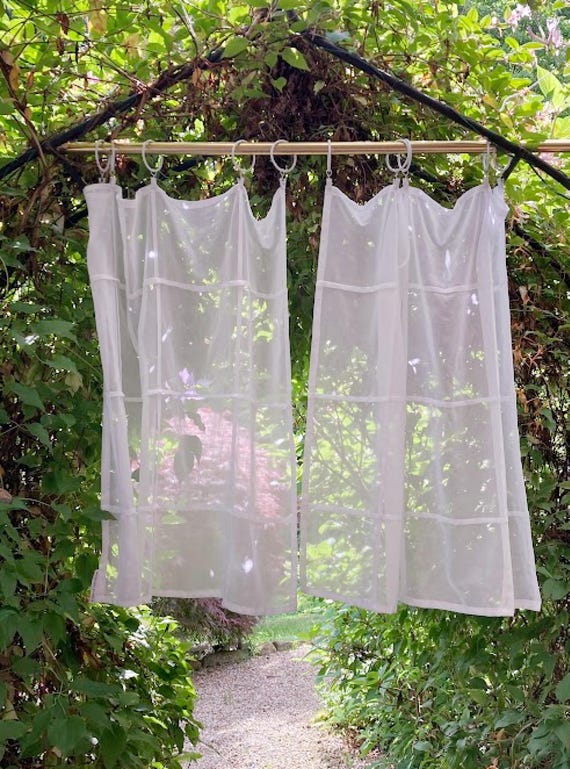 White Grid Design Curtain Panel: Organic Cotton Voile, Custom Size ~ Sheer Curtains