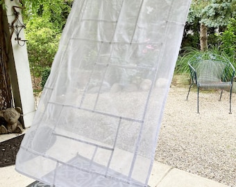 White Cotton Voile Pojagi Curtain Panel: Korean Patchwork Room Divider