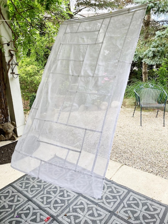 White Cotton Voile Pojagi Curtain Panel: Korean Patchwork Room Divider~ Sheer Curtains