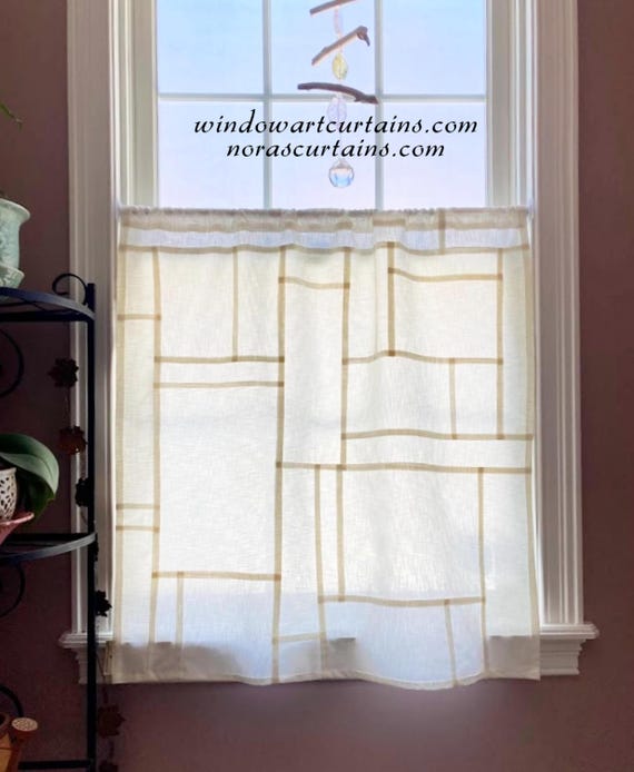 Off-White ~ Linen Look Mansa Cotton Patchwork Curtain Panel: Korean Pojagi Design, Opaque Fabric