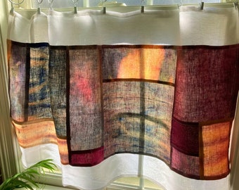 Hand-Dyed Mondrian Inspired Cafe Curtain ~ Linen Noren Curtain ~ Organic Design Room Divider ~ Japandi ~ Wabi Sabi Art~ Dorm Decor For Girls