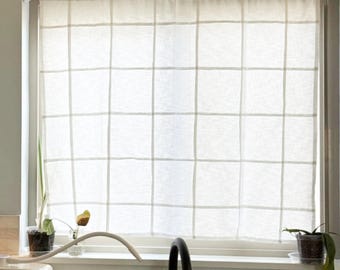 Custom Size Opaque Mansa Cotton Room Divider Grid Pojagi Panel in White and Off White