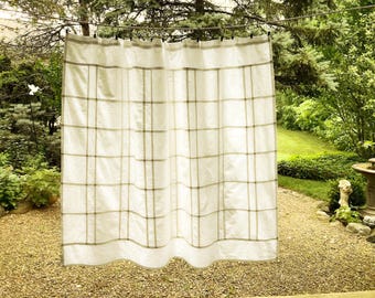Pojagi Minimalist Plaid Grid Pattern • 9 Neutral Tones • Contemporary Geometric Linen Look Curtain