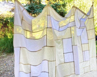 Custom Size Patchwork Curtain Multi Textured Linen Cotton Pojagi
