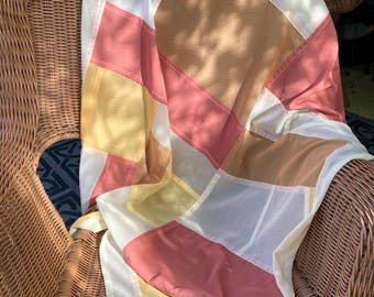 Hand-Dyed Cotton Voile Noren Curtain Panel in Rose, Saffron and Lemon Ochre