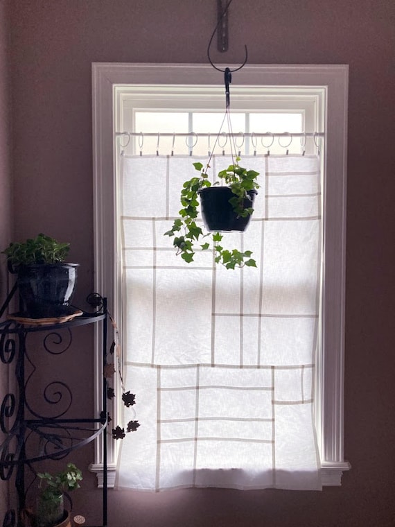 White ~ Linen Look Mansa Cotton Pojagi Curtain Panel: Korean Patchwork, Opaque Window Treatment