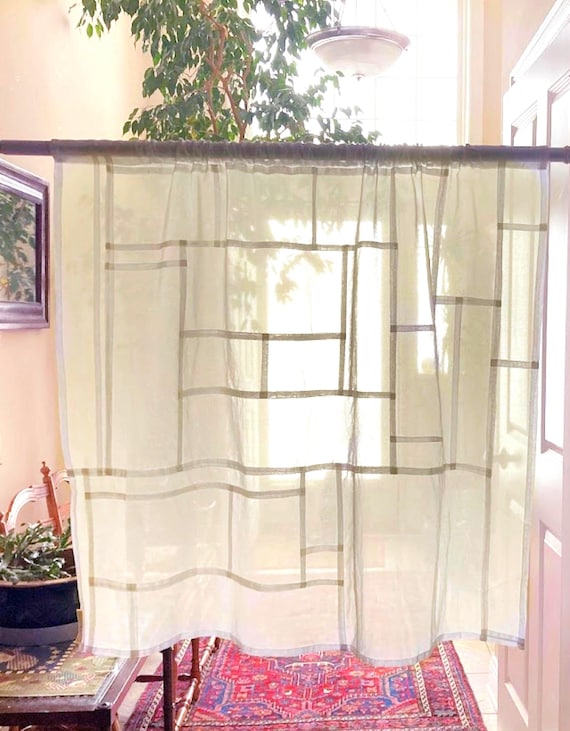 Off-White Organic Cotton Voile Pojagi Panel: Modern Korean Patchwork~ Sheer Curtains