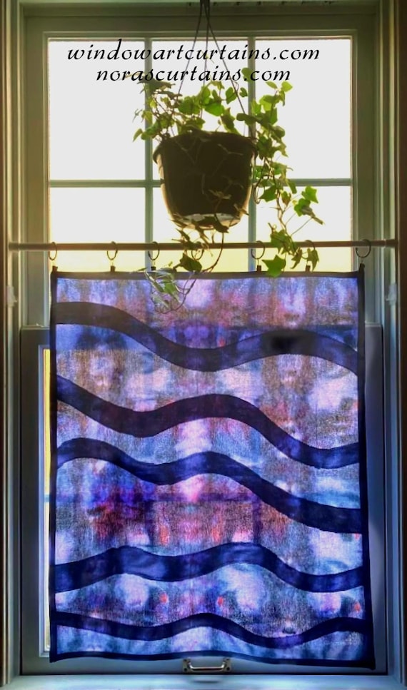 Shibori Curtain Panel: Contemporary Abstract Art Wave Pattern ~ Hand-Dyed Organic Cotton