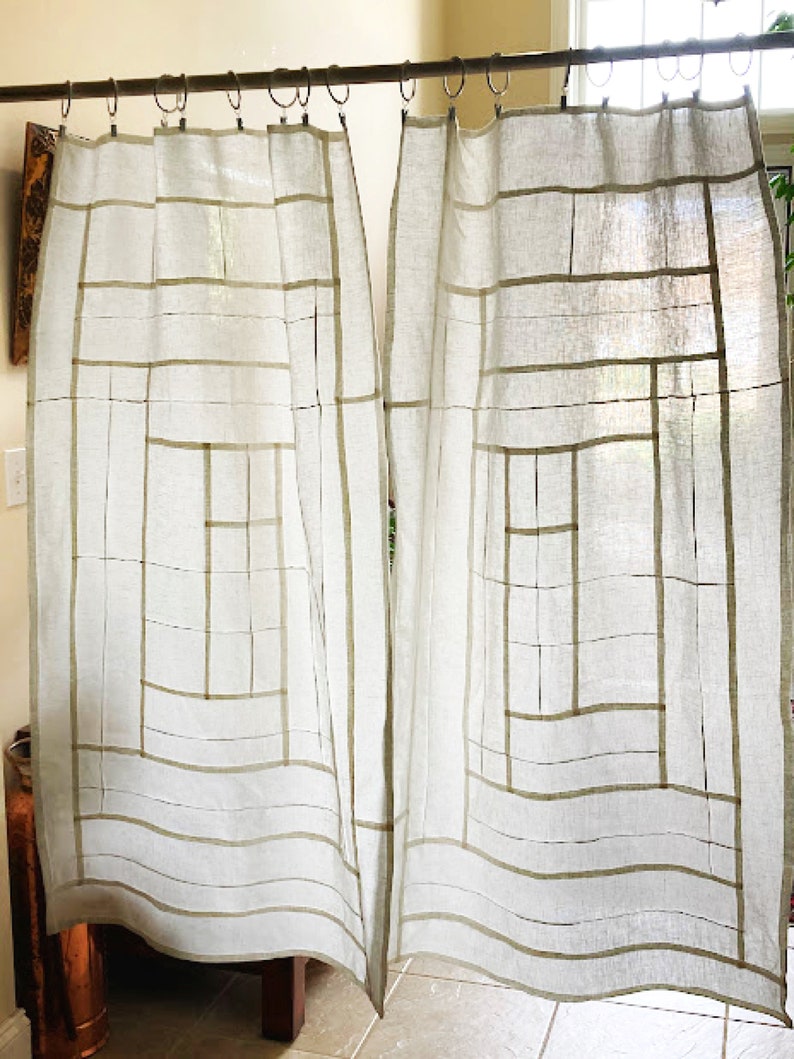 Your Basic Premium Linen Curtain Panels Elegant Modernized Korean Art Stitching Pojagi Patchwork image 4