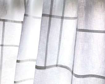 Bespoke Cafe Curtain in White and Off White Mansa Cotton Pojagi Panel