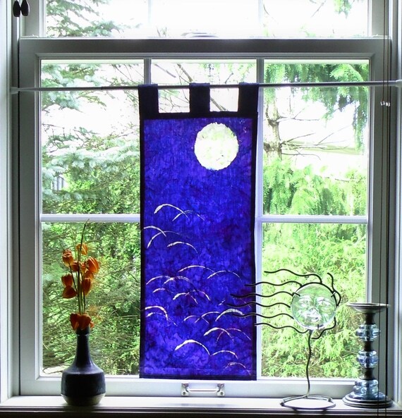 Stained Glass Moon Birds Batik Curtain Stained Glass Panel Etsy