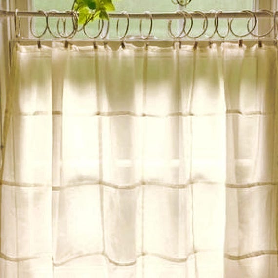 Off-White Grid Curtain Panel: ~ Linen Look Mansa Cotton, Hypoallergenic, Custom Designed