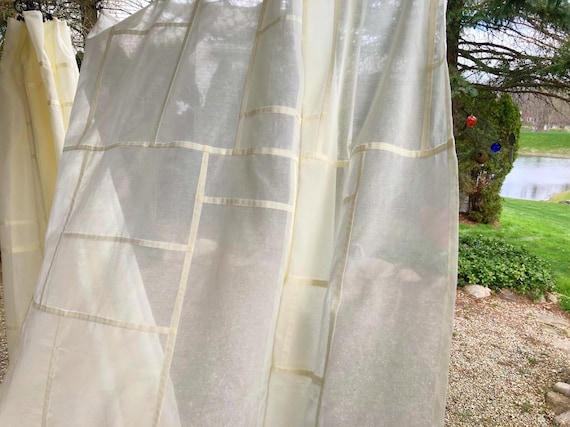 Custom Modern Korean Patchwork Curtain in Sheer Off-White Voile