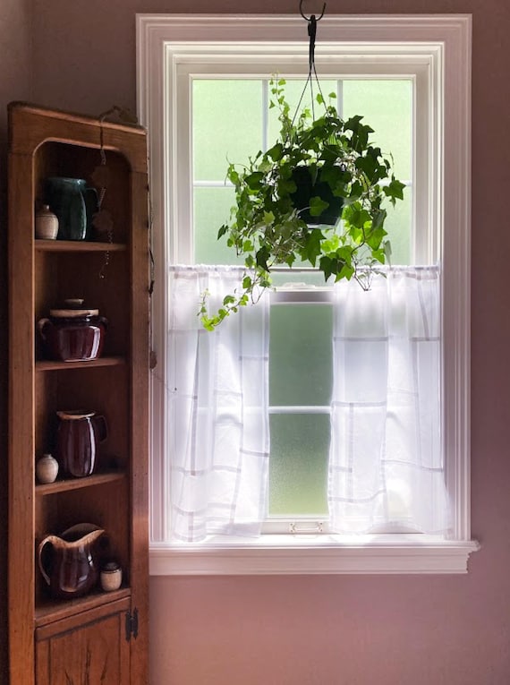 White Organic Cotton Voile Pojagi Curtain Panel: Korean Patchwork~ Sheer Curtains