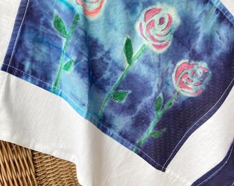 Handmade Batik Rose Cafe Curtain • Pojagi Panel Suncatcher Treatment • Joyful Housewarming Gift