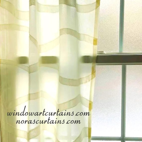 Organic Cotton Voile Curtain Off-White Panel: Wave Design ~ Custom Size ~ Sheer Curtains
