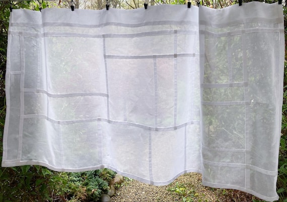 White Pojagi Custom Curtain Panel: Organic Cotton Korean Patchwork ~ Sheer Panels