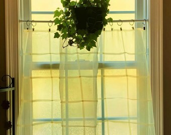 Custom Size Shoji Window Decor Sheer Grid Curtain in Polyester Voile Mellow Yellow