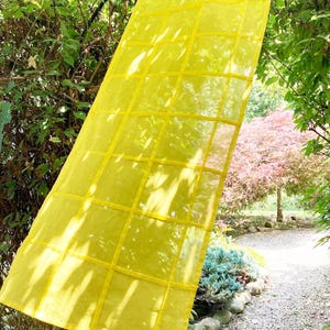 Custom Made Lemon Yellow Cotton Voile Curtain • Sheer Geometric Grid Window Panel