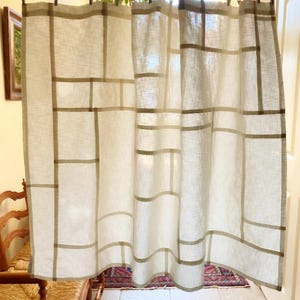 Blanc cassé ~ panneau de rideau en coton mansa aspect lin : patchwork pojagi coréen, tissu opaque