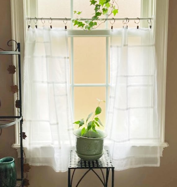 White Cotton Voile Pojagi Curtain Panel: Korean Patchwork Room Divider~ Sheer Curtains